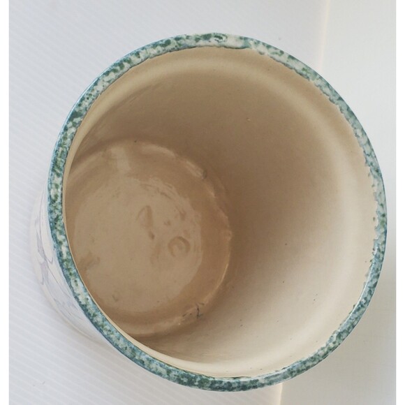 Stoneware Pottery Green Spongeware Utensil Crock Snowman Country Primitive 5.25" - Picture 3 of 9